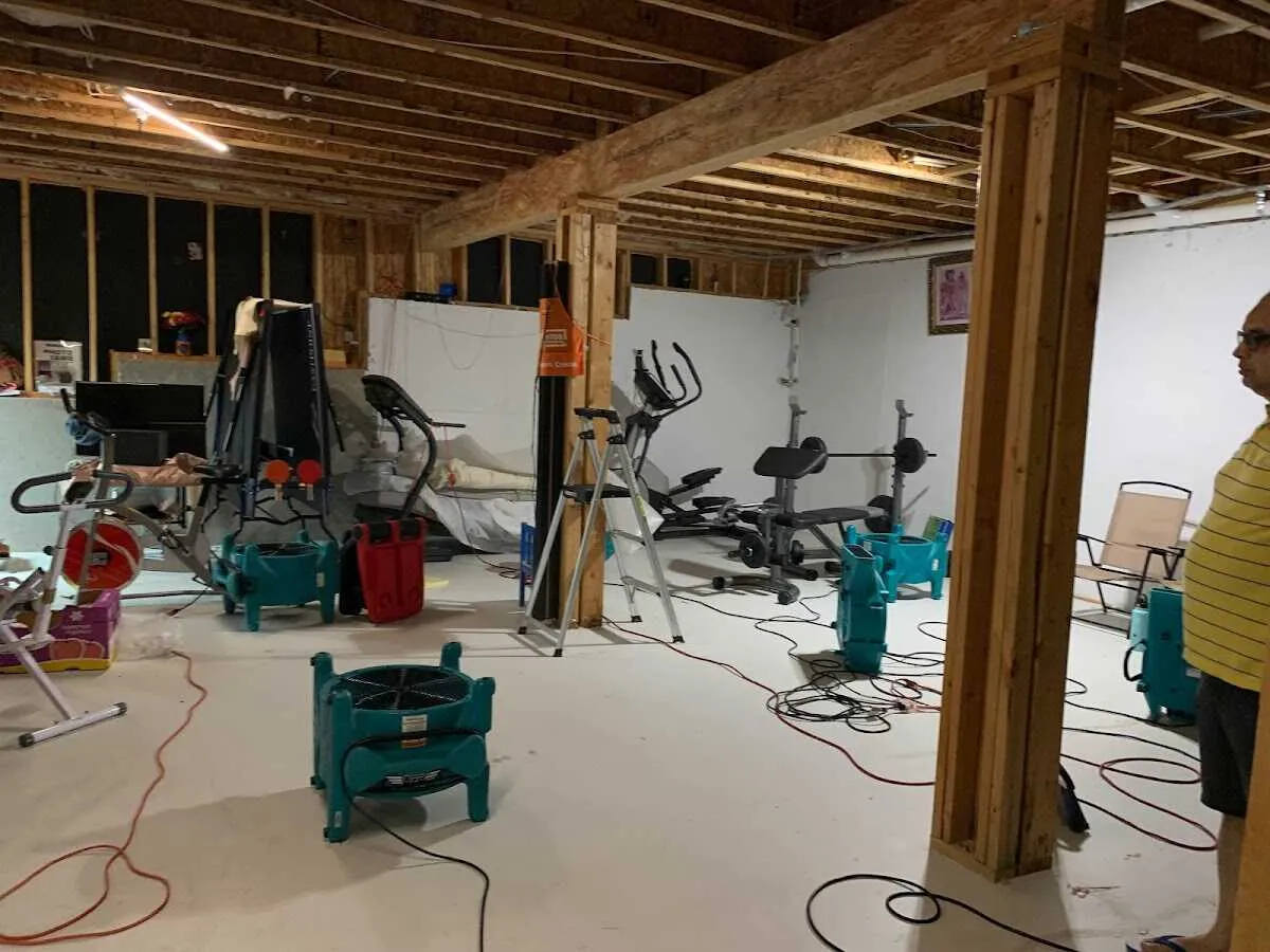 Basement drying equipment setup for Contents Cleaning & Restoration in Northville